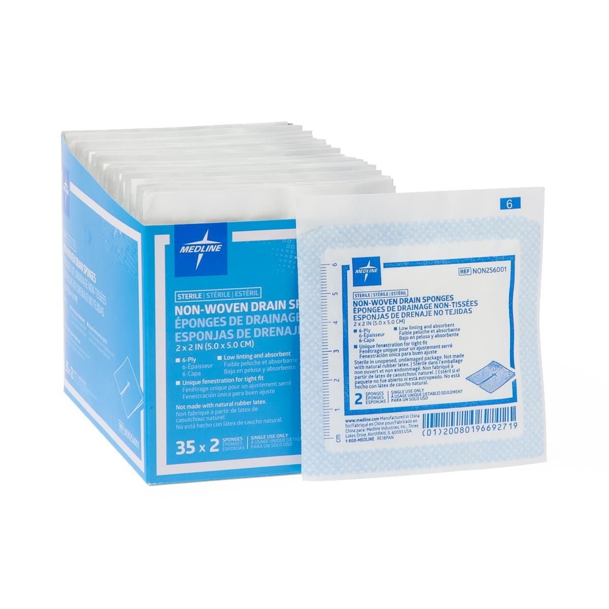 Medline NON256001 Avant Gauze Drain Sponges 2 x 2 Inch, 6 Ply