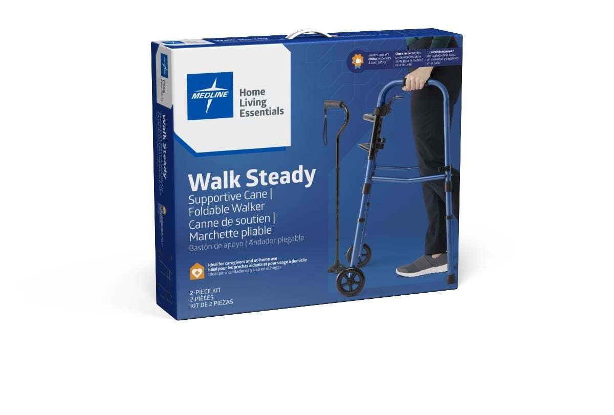 Medline Walk Steady Caregiver Kit, Walker and Cane - WLK-CANEKIT10