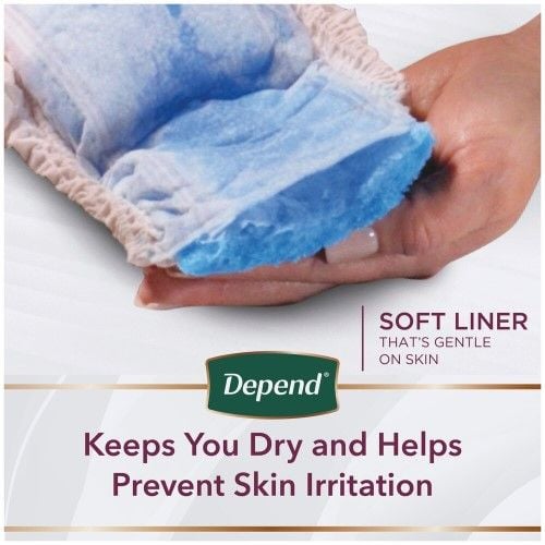 The Depend Silhouette soft liner is gentle on the skin to help prevent irritation and absorbent to keep the wearer dry.