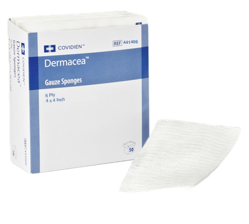 Covidien 441406 Dermacea 4 x 4 Inch 6 Ply Gauze Sponges Non Woven, Sterile