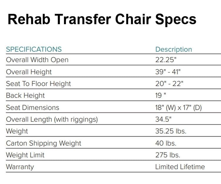 Transfer Chair Specs