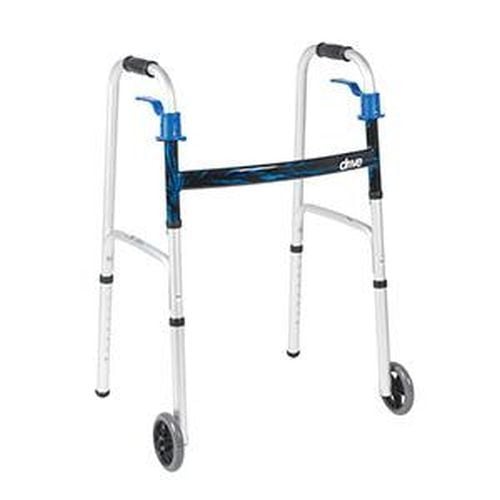 Drive Deluxe Trigger Release Folding Walker with 5 Inch Front Wheels - Junior and Adult Sizes | Tool Free Assembly and Easy Transport