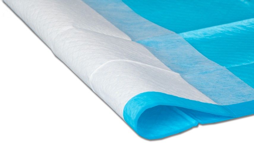 Soft spunbonded facing and blue polypropylene backing