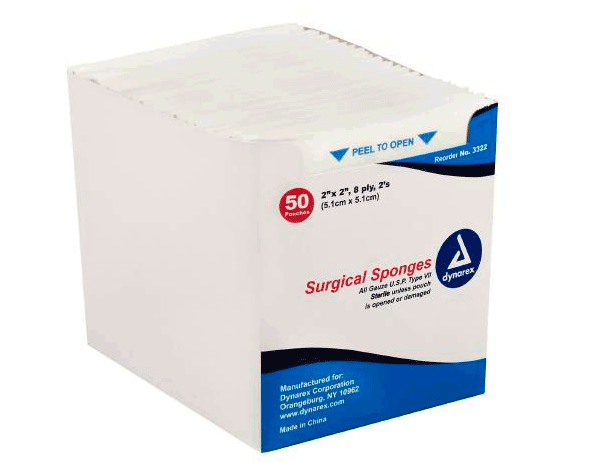 Dynarex 3322 Surgical 2 x 2 Gauze Sponges 8 Ply