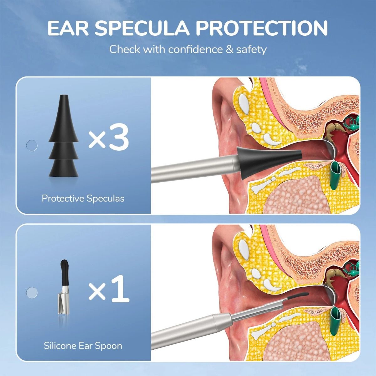 3 Protective Specula and 1 Silicone Ear Spoon