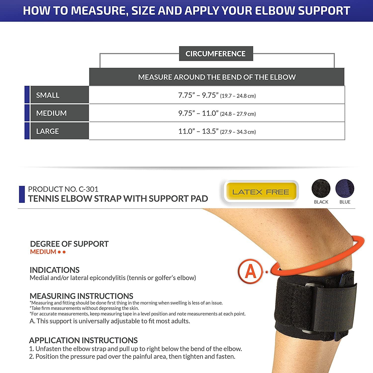 Image 6 of OTC Neoprene Elbow Support Strap with Pressure Pad