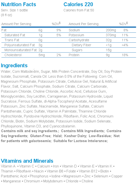 Vanilla Original Shake Nutrition