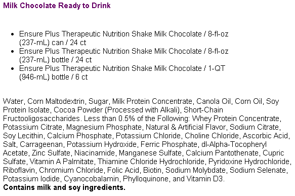 Ensure Plus Chocolate Ingredients