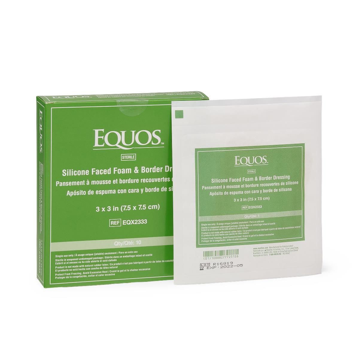 Medline EQUOS 5-Layer Foam and Border Dressing, 3 x 3 inch