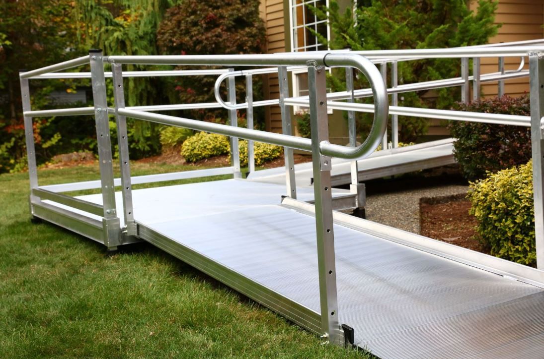 Close up of handrails of the wheelchair ramp