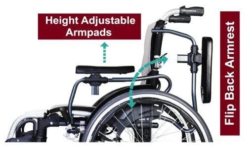 Height adjustable, flip back armrests