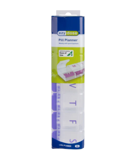 Ezy Dose Push Button Weekly Pill Planner in packaging