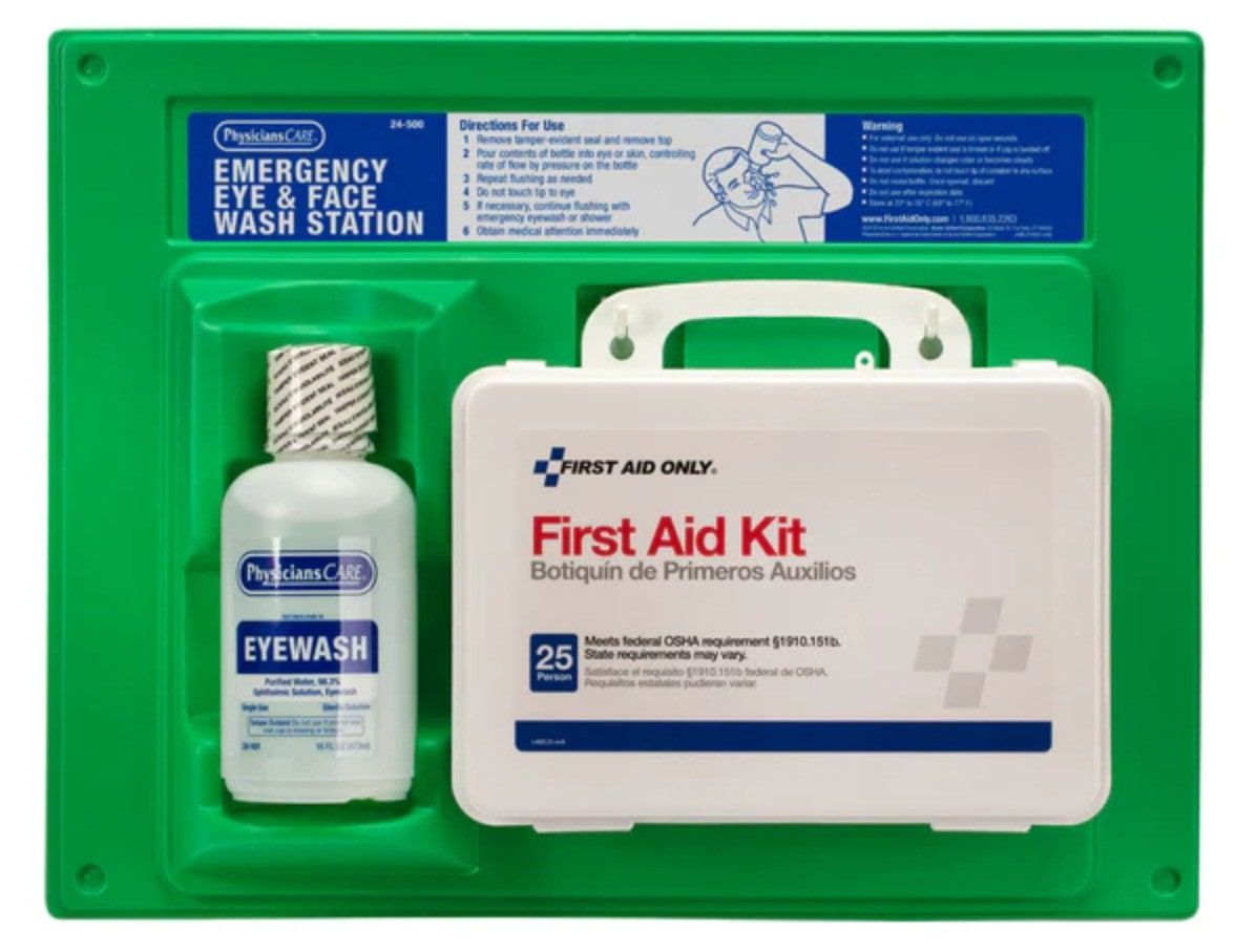 First Aid Only Contractor's First Aid Kit - Eye & Face Wash Station
