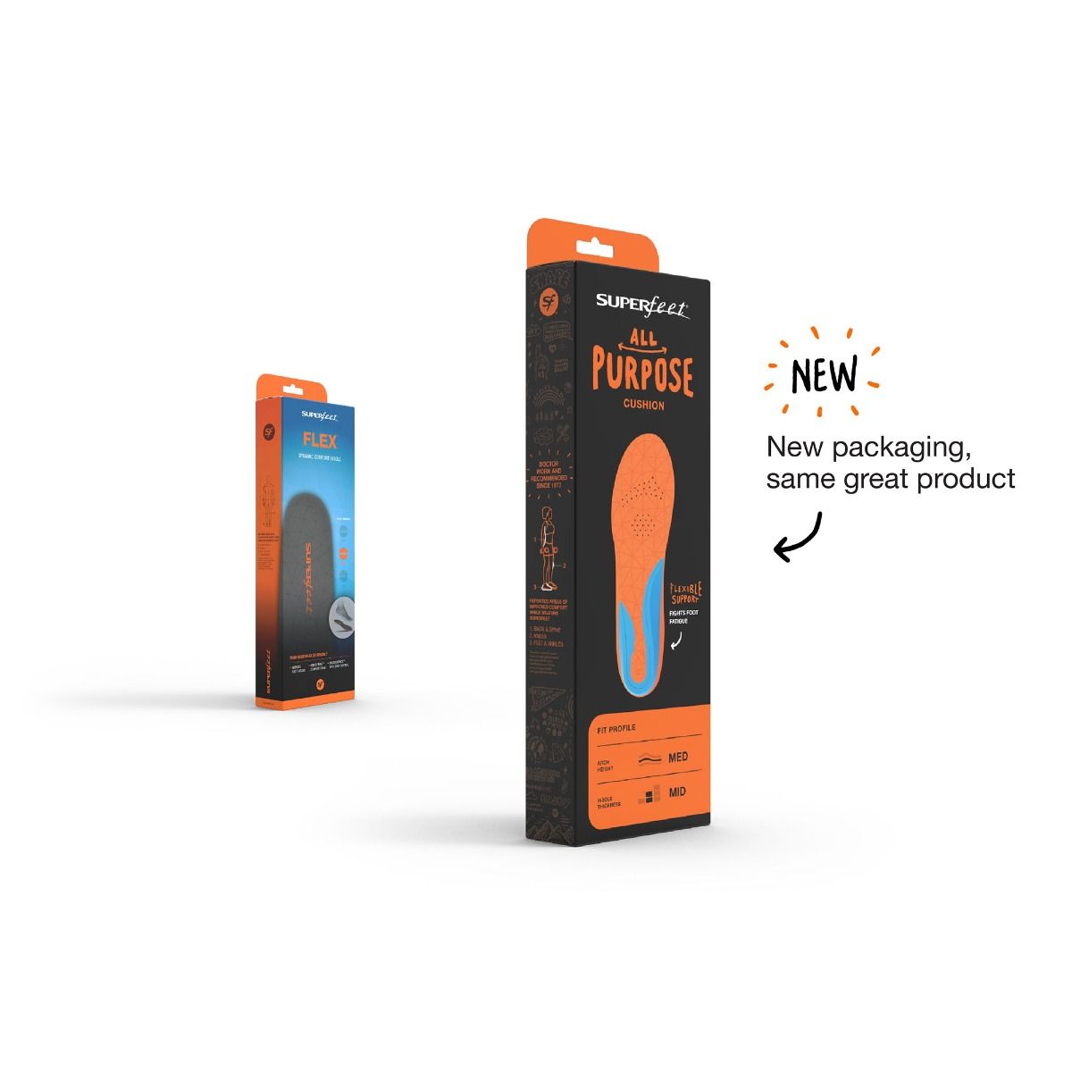 Insole Superfeet® FLEX Full Length Foam / Nylon Female 10-1/2 to 12 / Male 8-1/2 to 10 Black / Blue / Orange