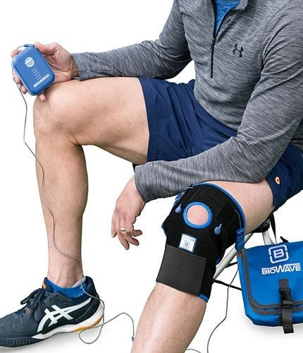 BioWrap for the Knee Connected to the BioWaveGo Unit