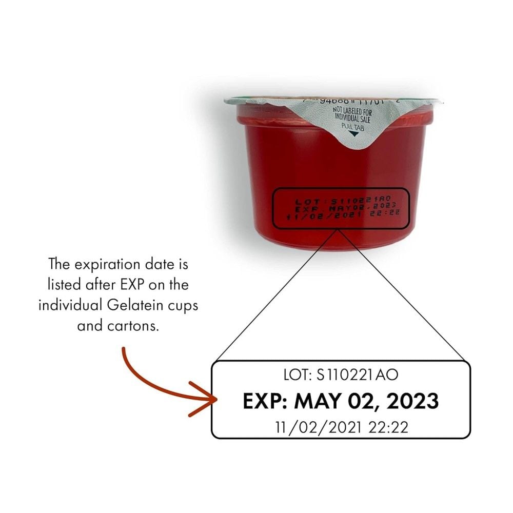 Expiration label on Gelatein cups