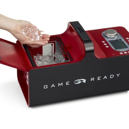 The GRPro 2.1 Cryotherapy Compression Unit being filled with ice prior to ues.