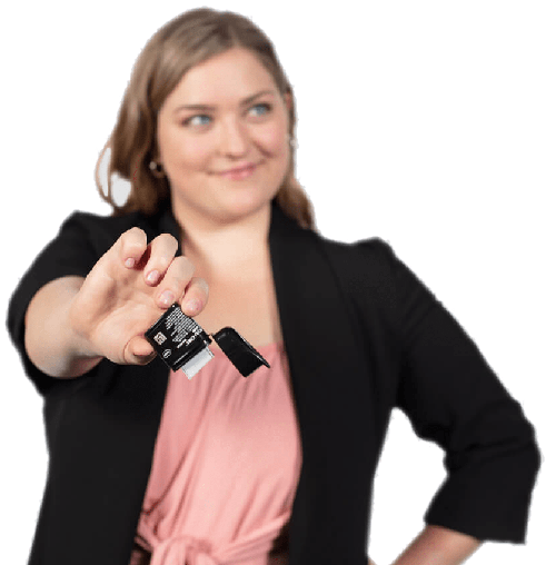 Woman holds pack of Accu-Chek Strips