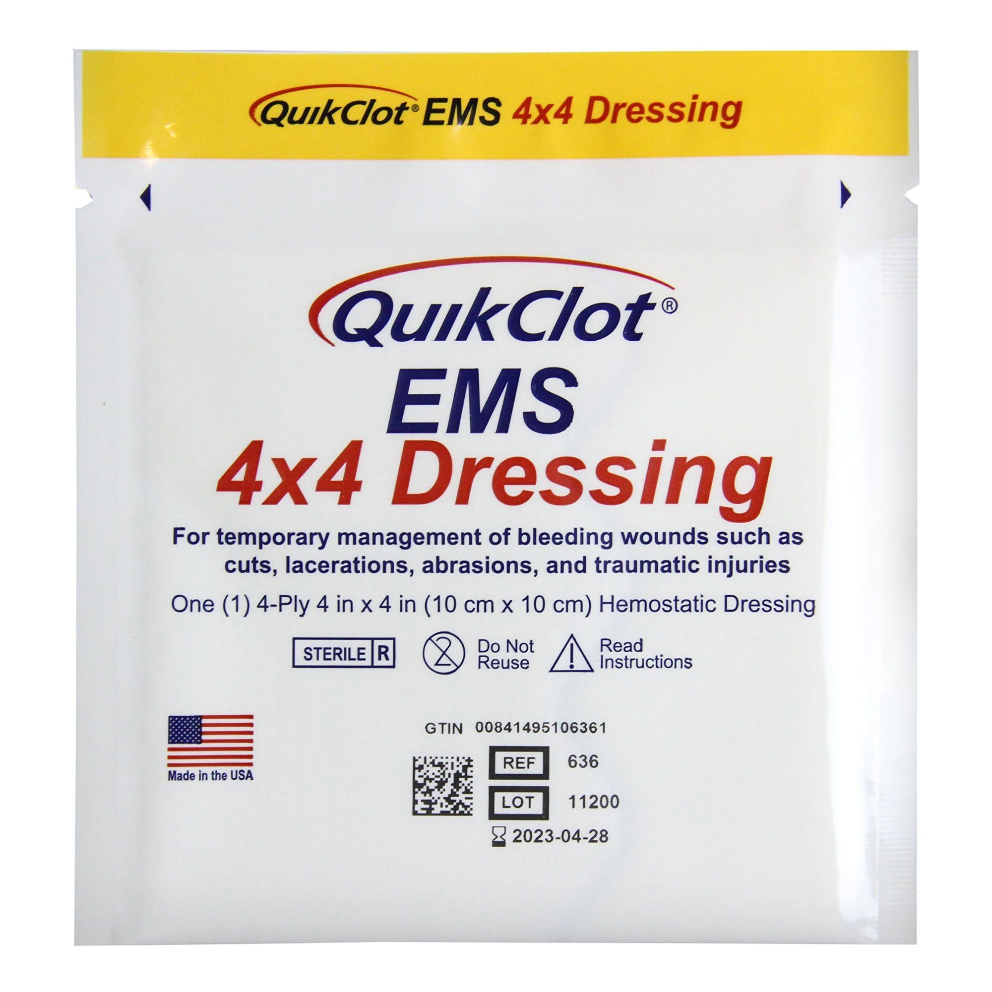 QuikClot EMS Hemostatic Dressings - 4x4