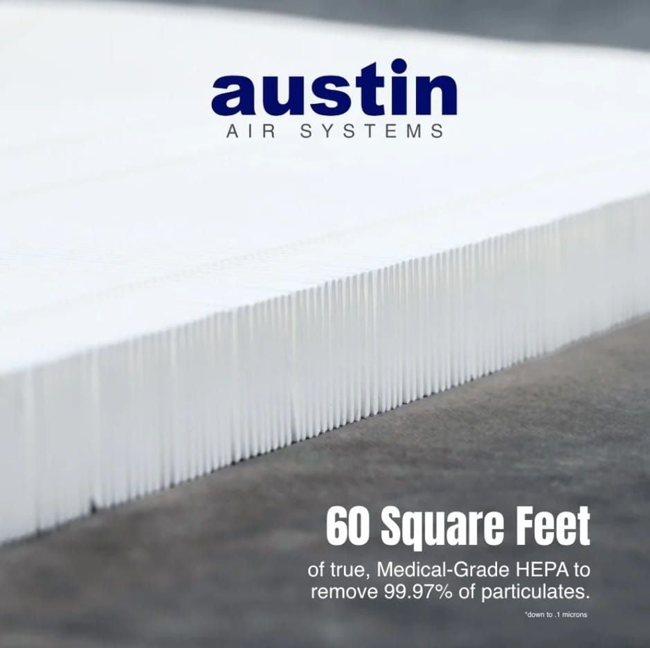 Austin Air Systems | 60 Square Feet of True, Medical-Grade HEPA To Remove 99.97% of Particulates  Down to 0.1 Microns