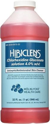 A 32-ounce bottle of the Hibiclens solution.