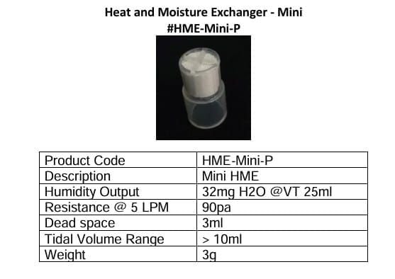 Heat and Moisture Exchanger - Mini Specifications