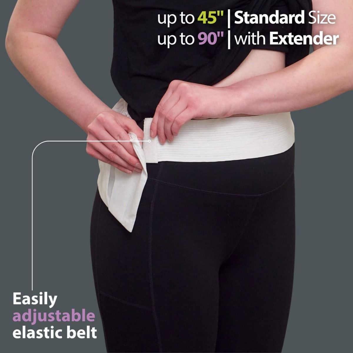 Up to 45 inches standard size or up to 90 inches with extender