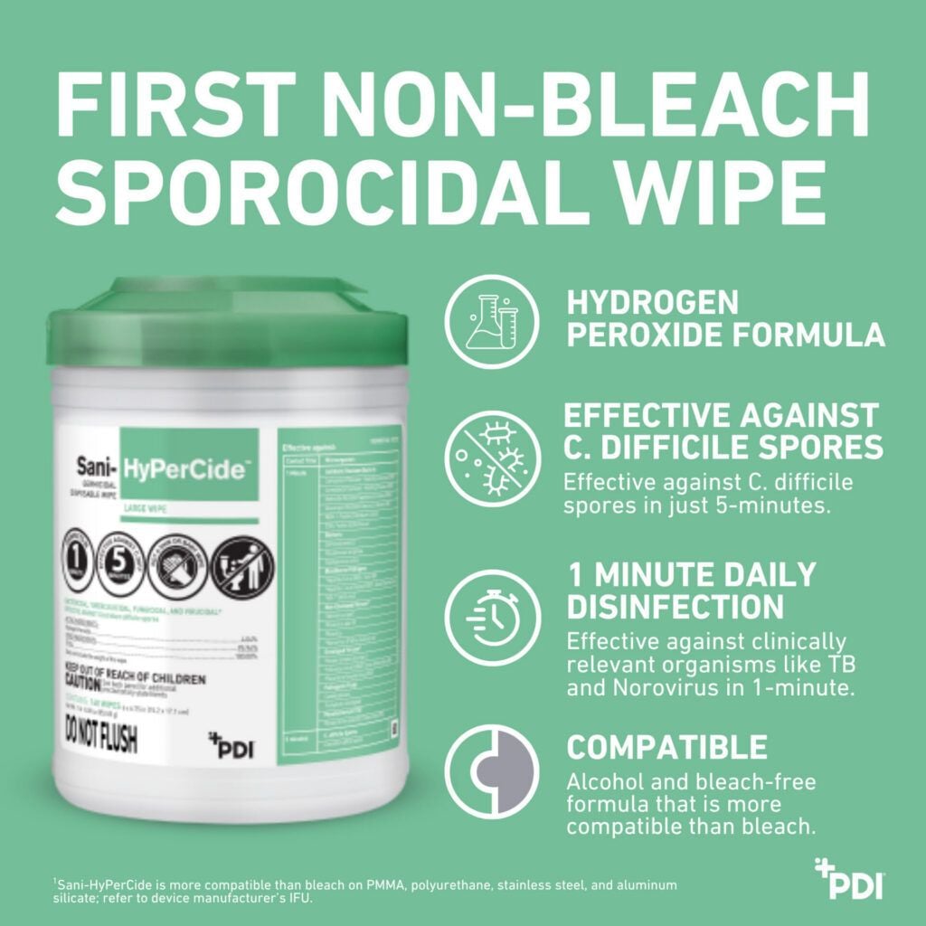 First non-bleach sporocidal wipe