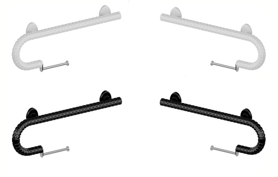 SafetyGrip Toilet Paper Holder Grab Bar - Left/Right & White/Black