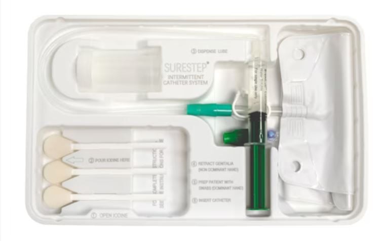 BD Surestep Intermittent Catheter Tray 16 Fr Coude and Straight Tip - INTL16C, INTS16