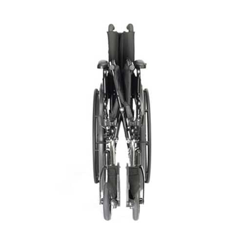 Wheelchair shown from the front, in a folded position