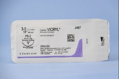 Image 1 of J&J Suture with Needle Coated Vicryl Absorbable Undyed Braided Polyglactin