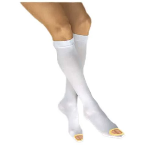 Image 1 of Jobst Anti-Embolism Open Toe Knee High Compression Socks, White
