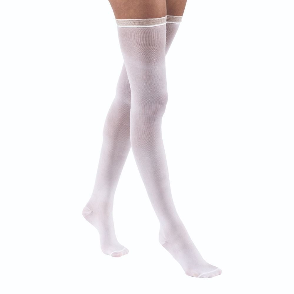 Image 1 of Jobst Anti-Embolism Open Toe Thigh High Compression Stockings, White