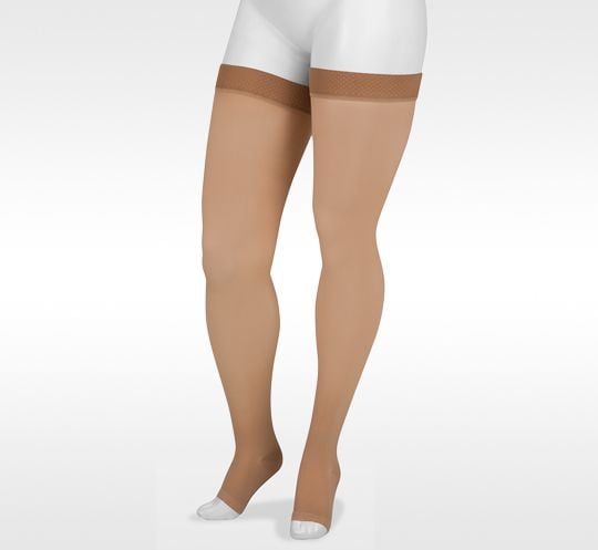 Juzo Basic 4410AG Open Toe 15-20 mmHg Thigh High Compression Stockings Silicone Border