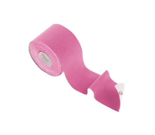 An unwrapped roll of Juzo Therapy Tape in pink.