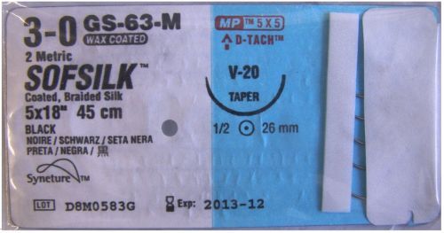 Image 1 of Covidien Sofsilk Black Braided Silk Suture w/Needle