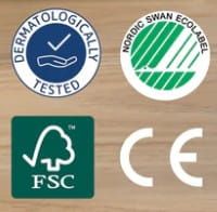 Dermatologically tested | Nordic Swan Ecolabel | FSC | CE