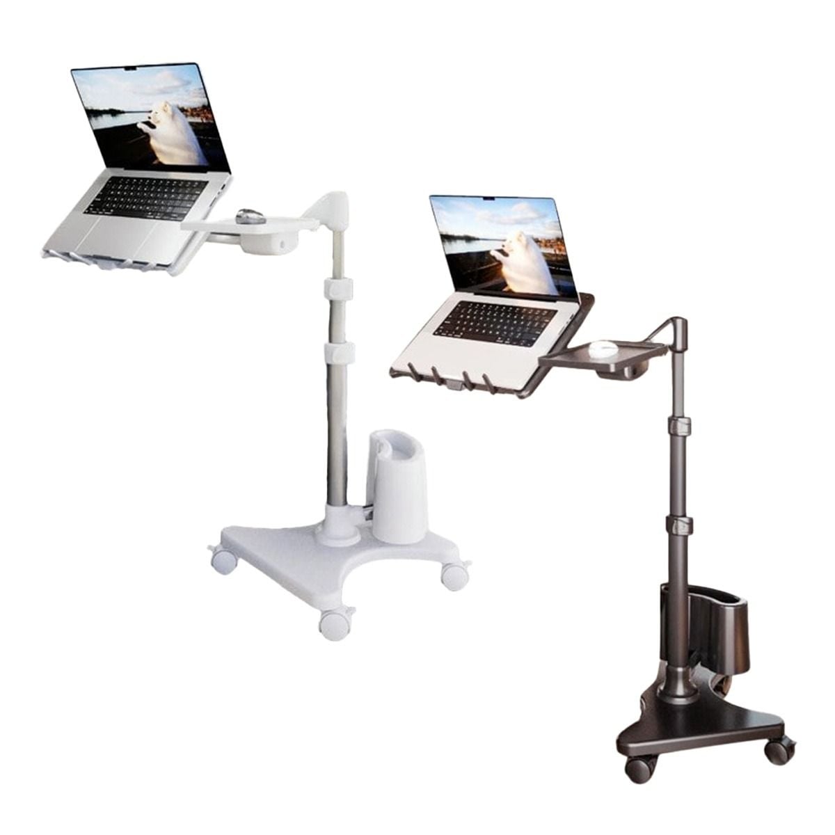 Black and White Deluxe Rolling Laptop Stands With Mouse Trays