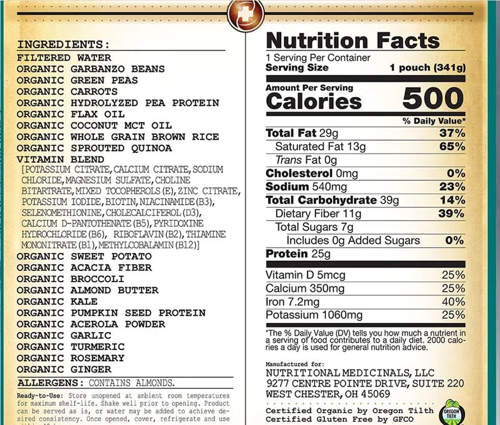 Liquid Hope Unflavored Nutrition Facts