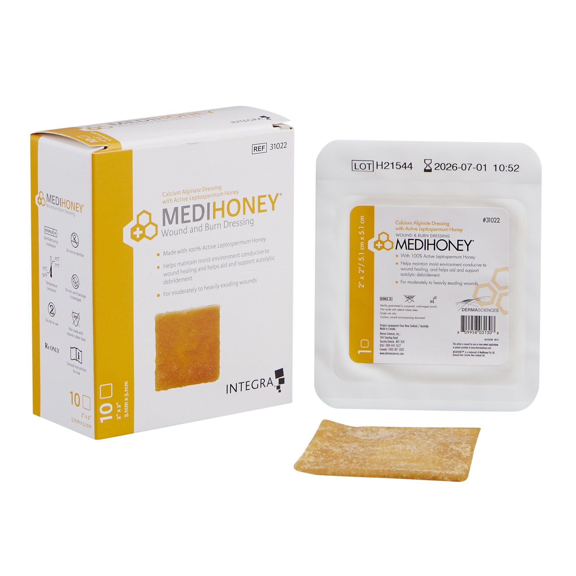MEDIHONEY Calcium Alginate 2x2 Inch Square Dressing - 31022