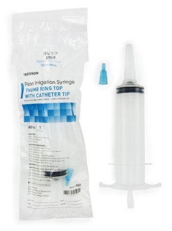 Image 1 of McKesson 60 mL Irrigation Syringe Thumb Ring Top with Catheter Tip