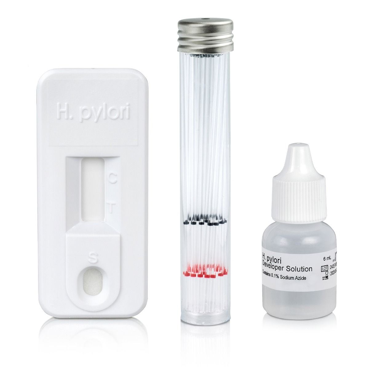 Consult H. pylori Test Kit with cassette, capillary tubes, and developer solution