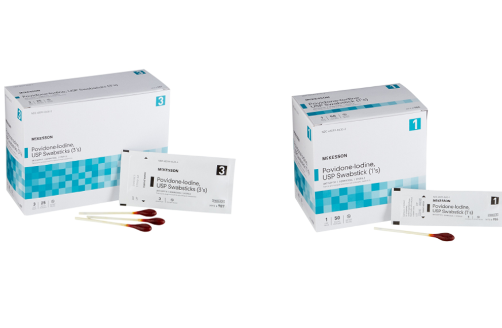 McKesson Povidone-Iodine USP Swabsticks - 3 Pack and Single Packs