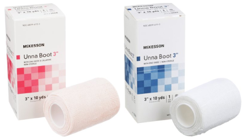 McKesson Unna Boot With ZnO and Calamine (left), Unna Boot with ZnO (right)