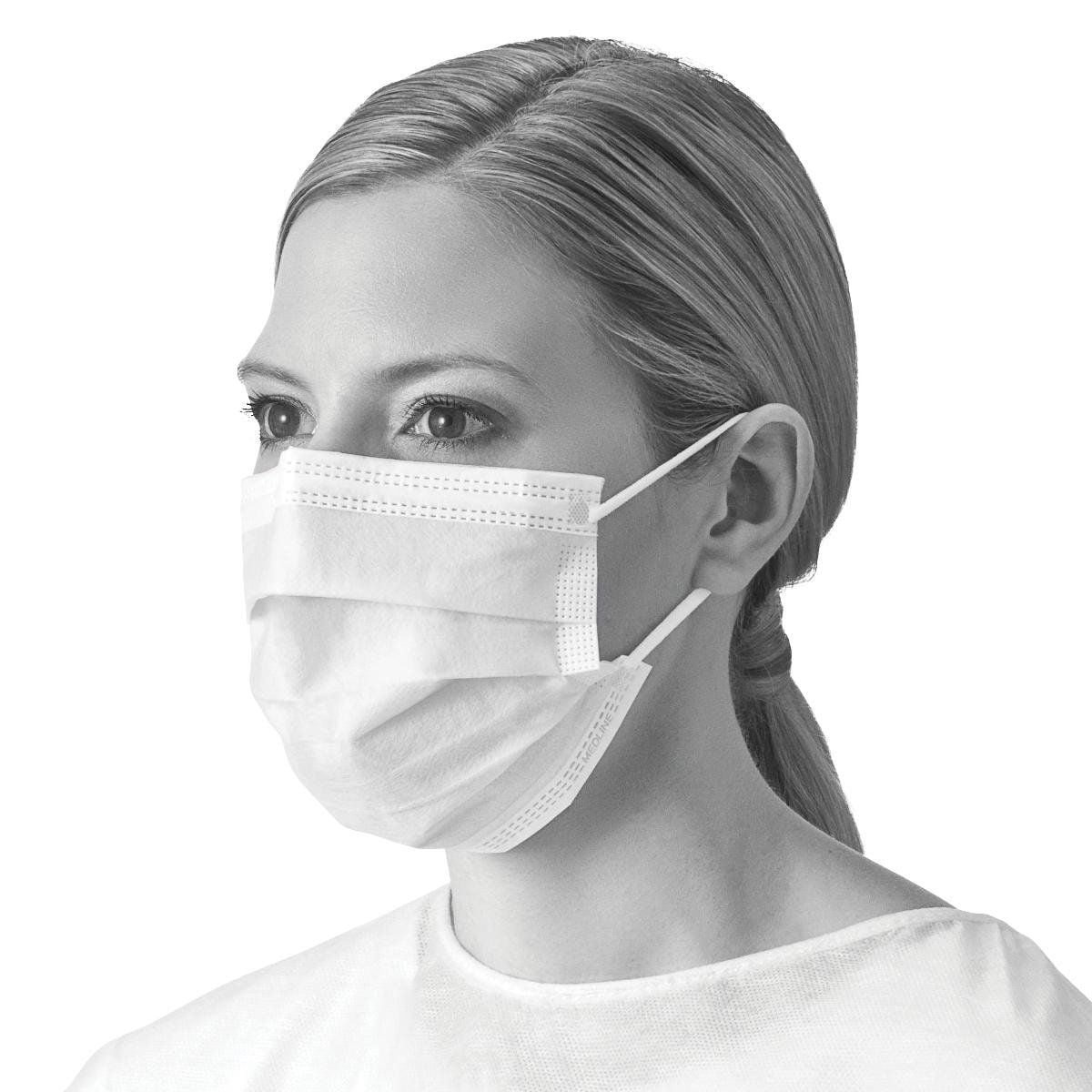 Woman wearing white procedure mask