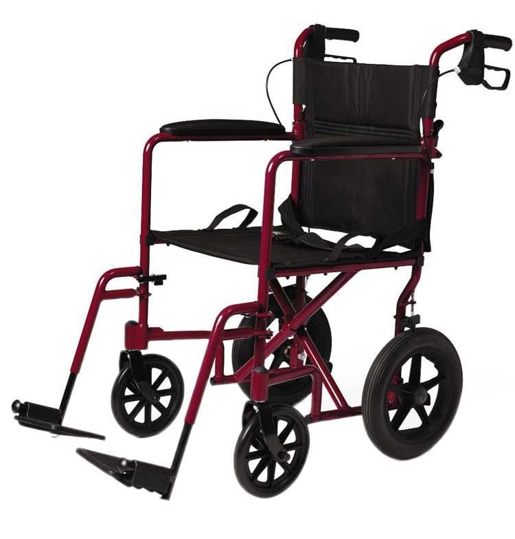Red Medline Lightweight Transport Adult Folding Wheelchair with 12" Wheels