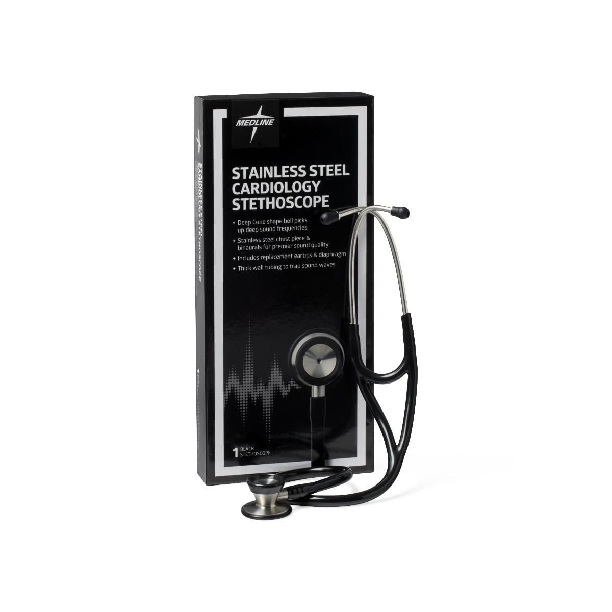 Medline Stainless Steel Cardiology Stethoscope, Black - MDS92500