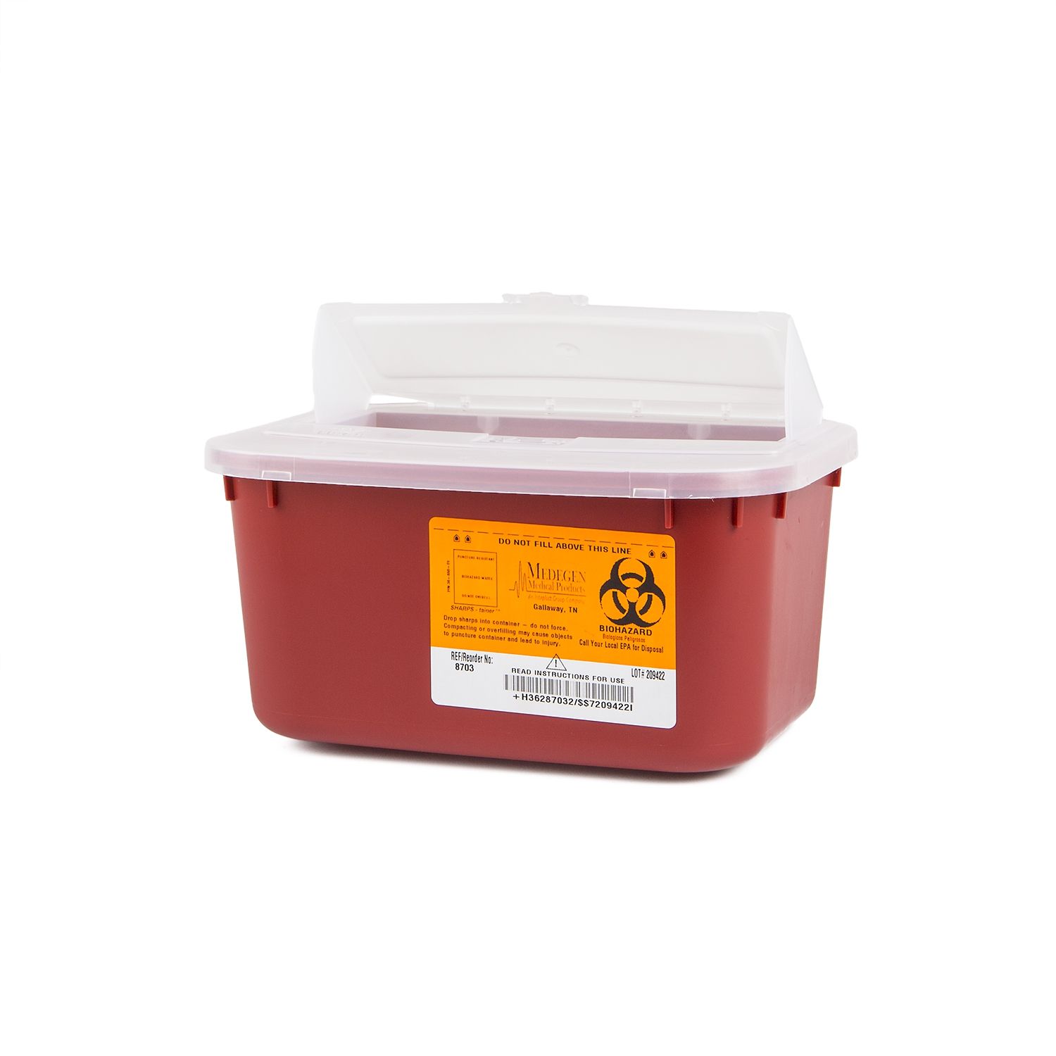 Image 1 of 1 Gallon Medical Action Industries Sharps Container, Stackable, Red Biohazard Symbol - 8703