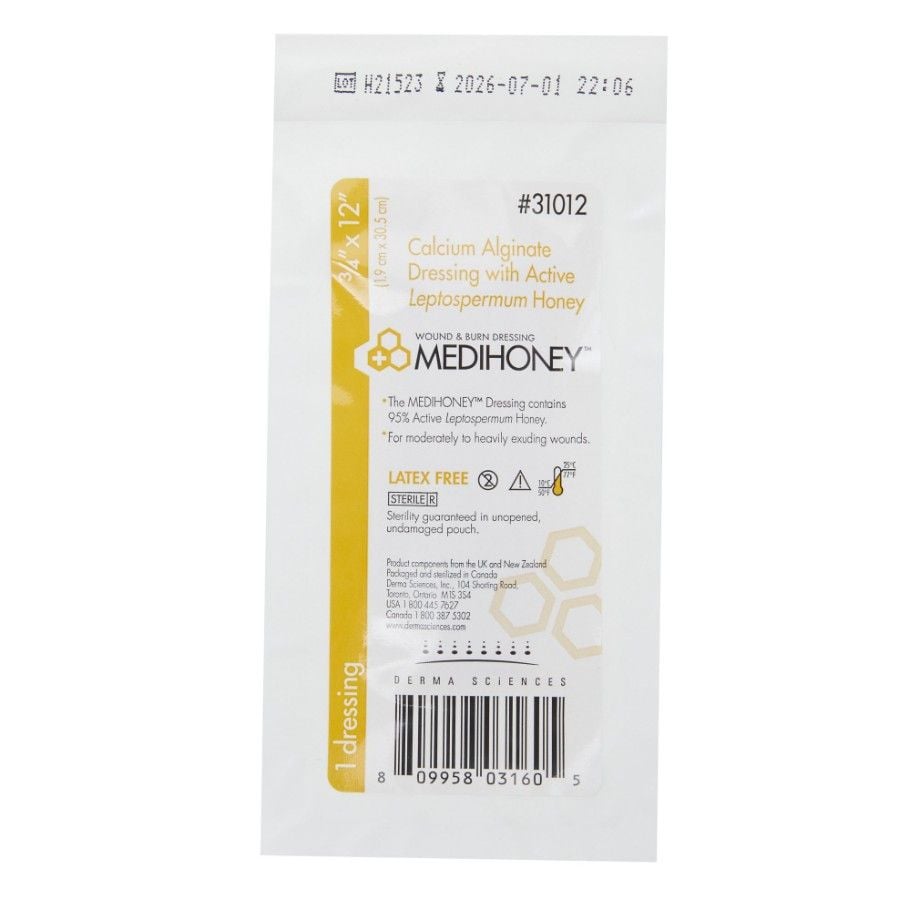 MEDIHONEY Calcium Alginate Dressing, Rope 3/4x12 Inch - 31012